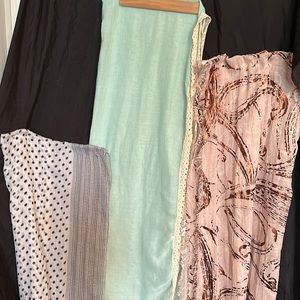 Light material 8 ft scarves metallic, lace trimmed, pok a dot lot.